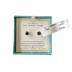 NWT Shivam Black Onyx Earrings Genuine Gemstone Sterling Silver 14k Gold Plated